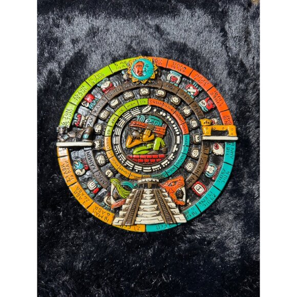 Prehispanic Mayan Art Mayan calendar Mexican painting Ceramic Wall Hanging - Picture 1 of 8